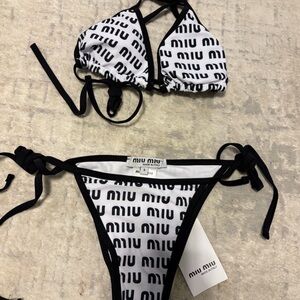 Miu Miu Black and White Logo Triangle Bikini Set